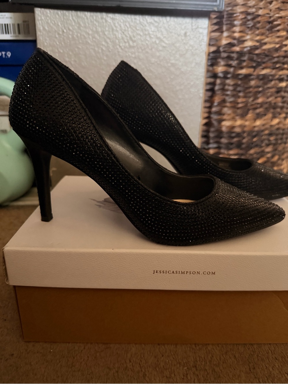 Jessica Simpson Black Rhinestone Pointed-Toe Stilettos